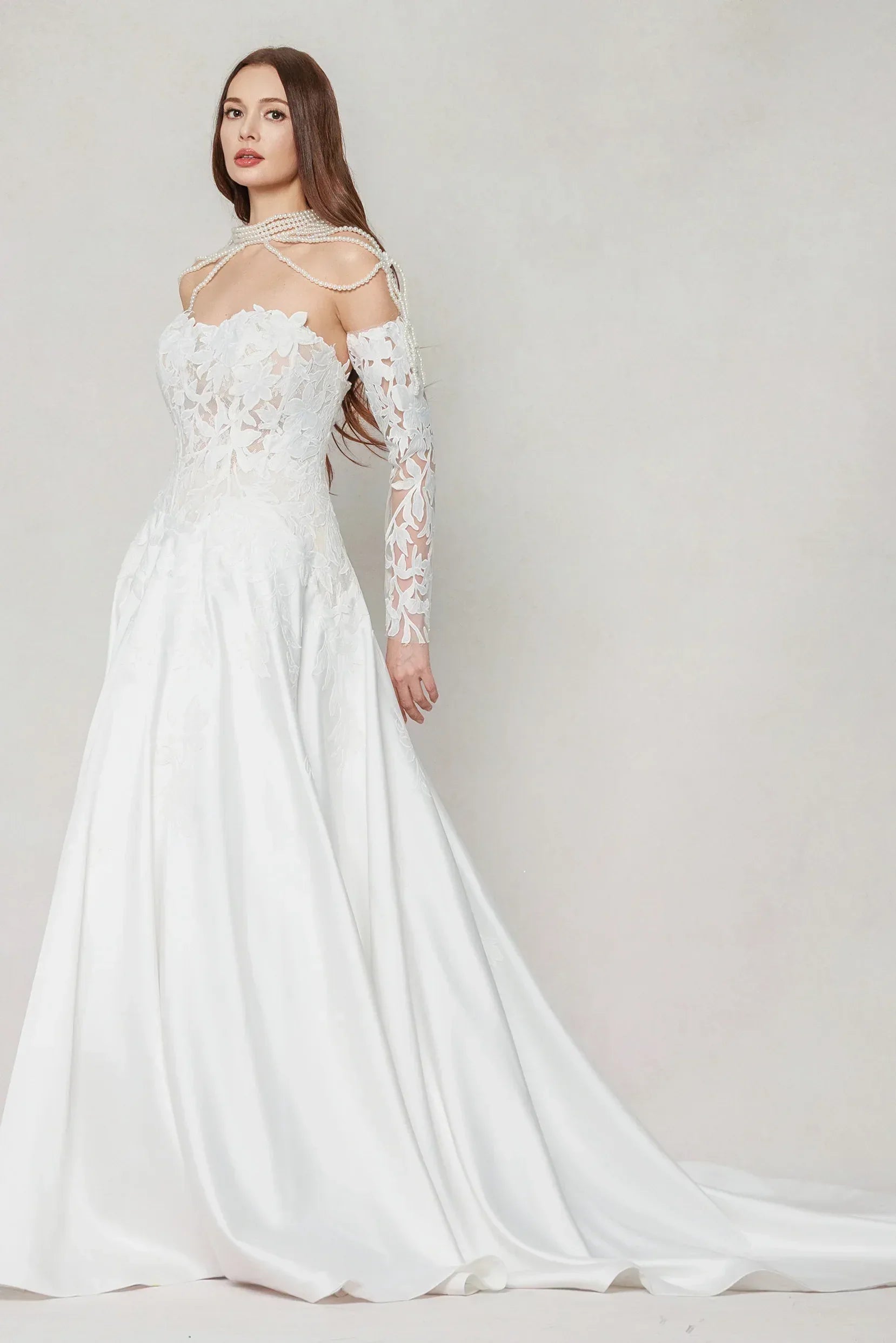 A-Line Court Train Satin Wedding Dress CW3615 - COCOMELODY